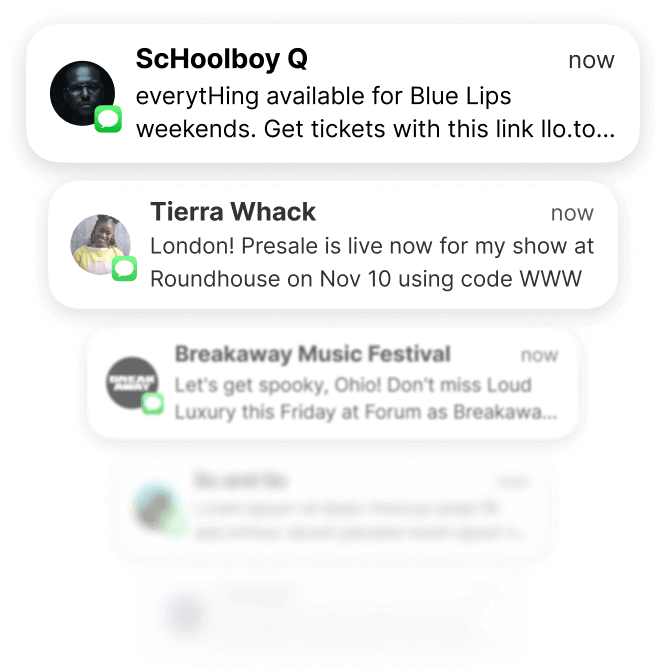 a list of notifications from creators including ScHoolboy Q, Tierra Whack, Breakaway Music Festival, and more