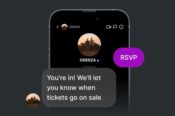 a mobile preview of an Instagram DM exchange between a fan and ODESZA