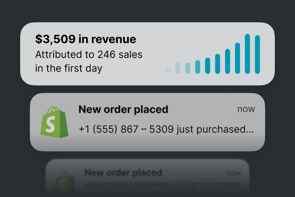 a string of notifications indicating large sales volume from a Drop. The most recent notification indicates $3,509 in revenue attributed to 246 sales in the first day.