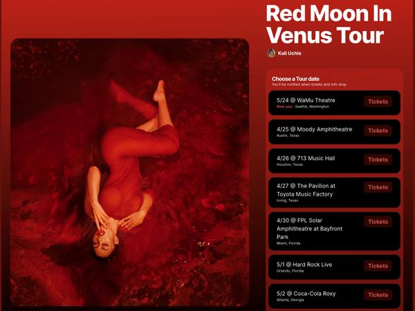 Kali Uchis’s Red Moon In Venus tour drop page